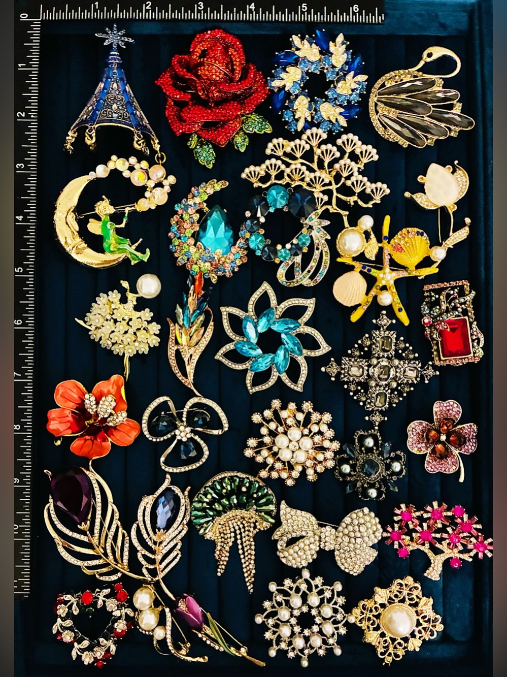 30 Pc Lot Floral Flower Tree Brooch Pins Rhinestone Crystal Jewelry